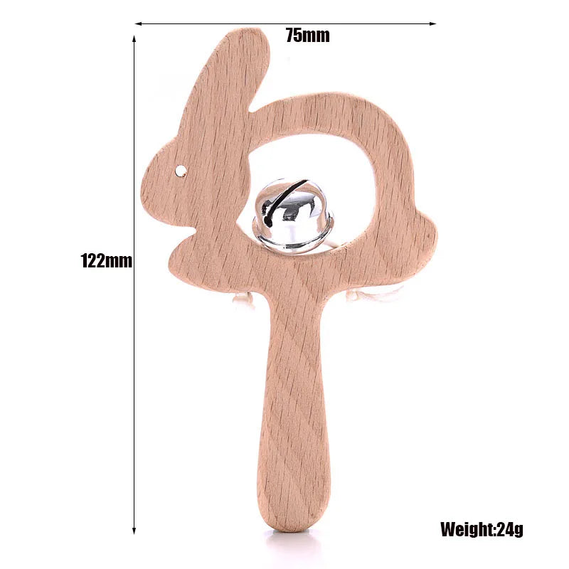 1Pcs Baby Wood Teether Rabbit Owl Beech Wooden Ring Teether Nursing Pendant Baby Animals Rattles Chew Toys Accessories