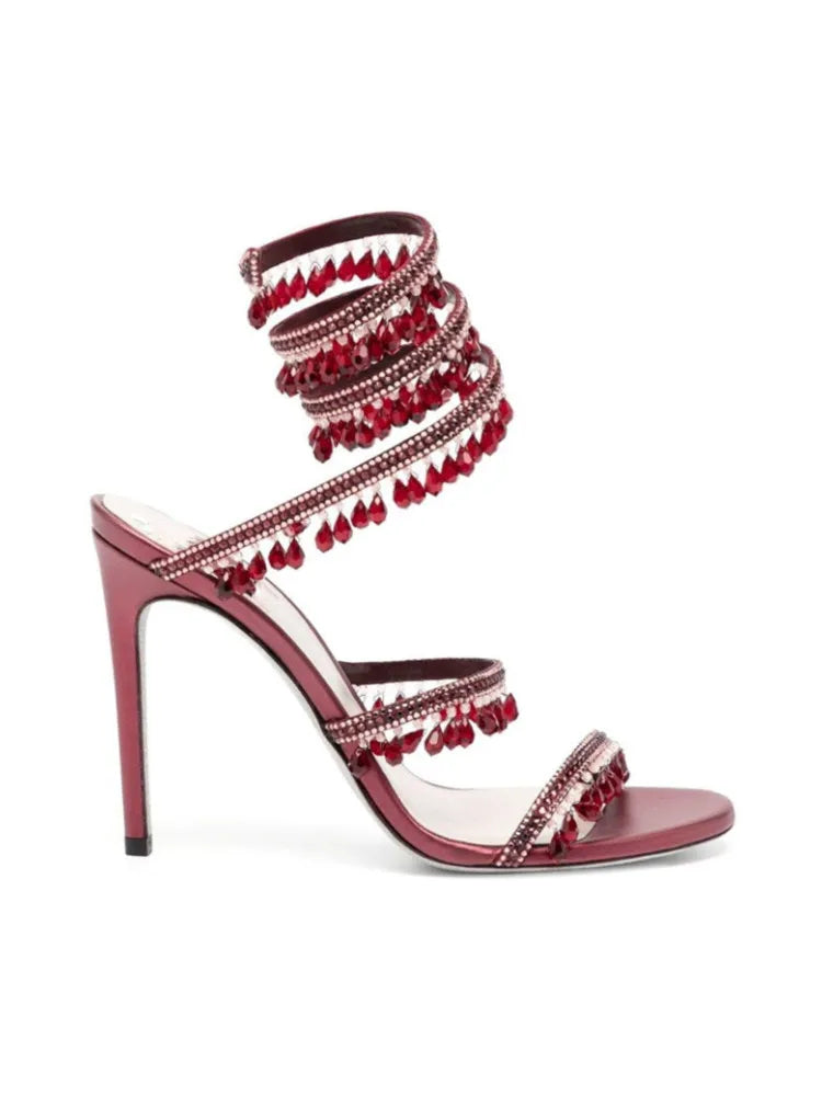 2025 Summer New Colored Diamond Women's High Heel Sandals Water Diamond Fashion Silver Sole Party Party Party High Heel Shoes