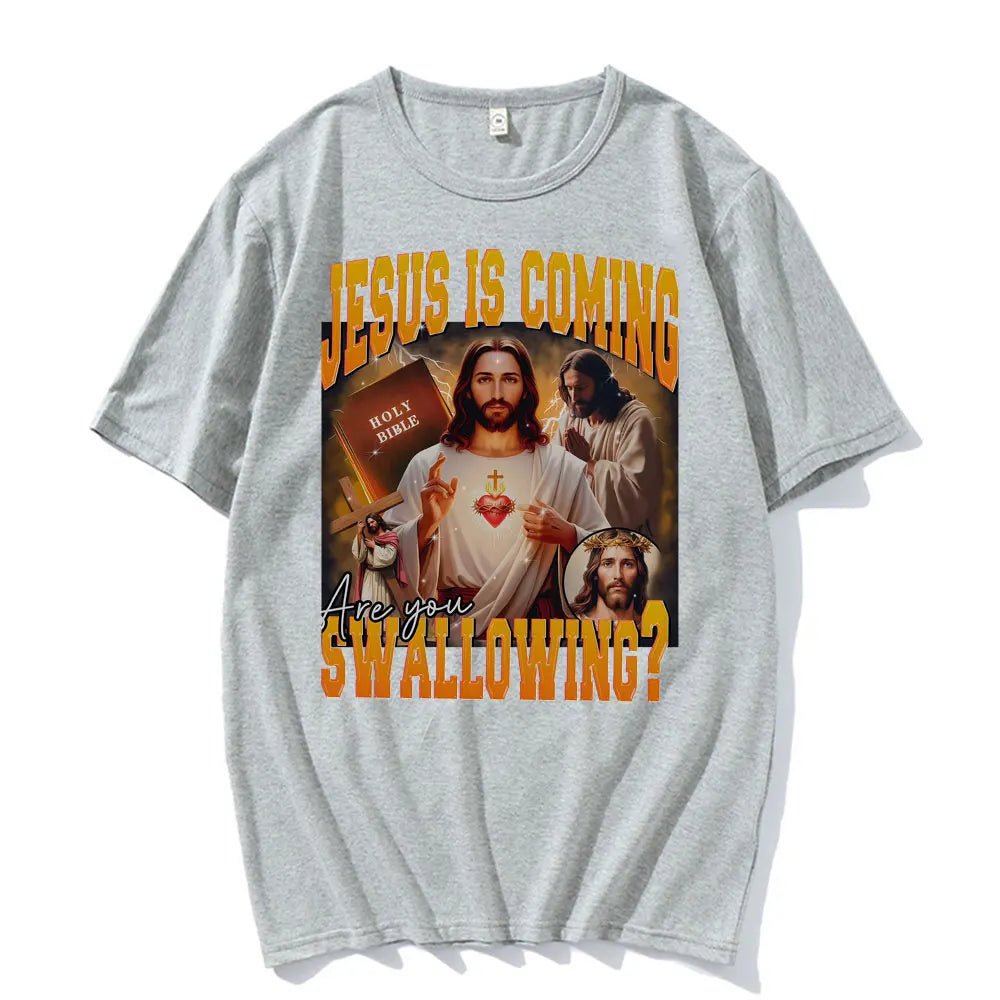 2026 New Funny Jesus Meme 100%cotton men's shirt Vintage O-Neck Short Sleeve Harajuku women's summer fashion oversized Tshirt