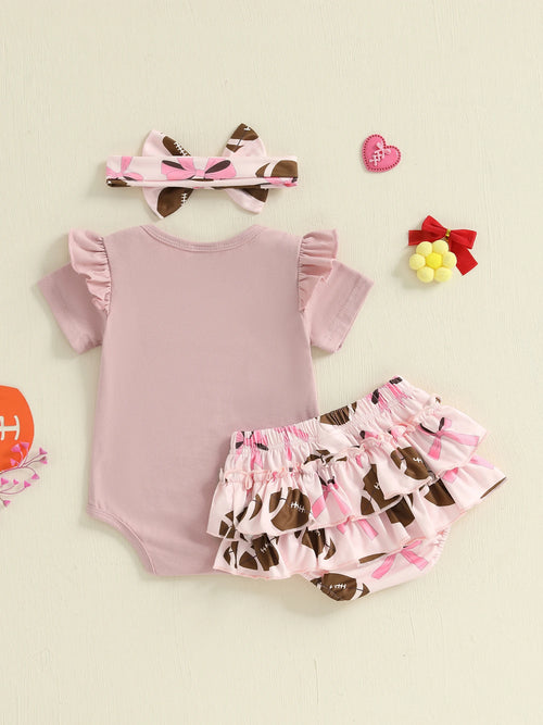 Adorable Toddler Girl Summer Clothing Set with Cute Letter Print Bow Detail and Matching Headband - 3 Piece Outfit Featuring