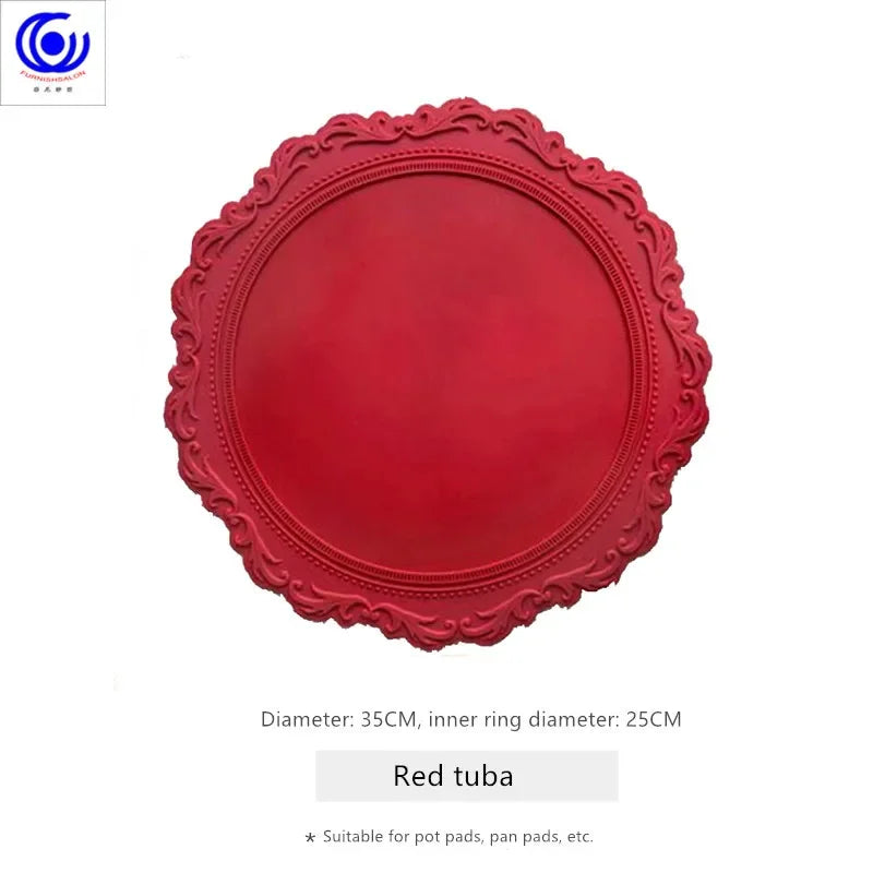ins retro baroque relief banquet silicone lace placemat thermal insulation anti-scalding plate bowl vase mat