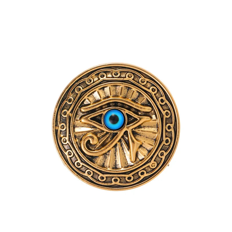 New Egyptian Pharaoh Eye of Horus Brooch Exaggerated punk style personalized blue eyes round card lapel pin costume jewelry gift