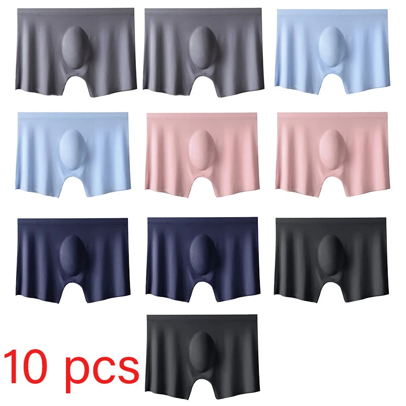 10 Pcs/Lot Men's Summer Ice Silk Boxers Briefs Seamless Underwear Lingerie Underpants Shorts Ultra-thin Breathable Sexy Panties