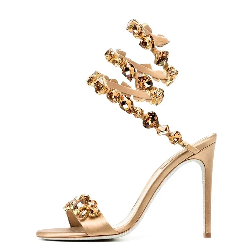 2025 Summer New Colored Diamond Women's High Heel Sandals Water Diamond Fashion Silver Sole Party Party Party High Heel Shoes