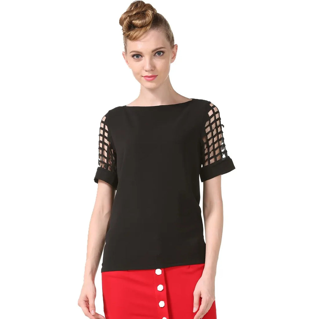 Summer Blouse Sexy Women Ladies Hollow Sleeve Slash Neck Loose Solid Shirts Casual Tops