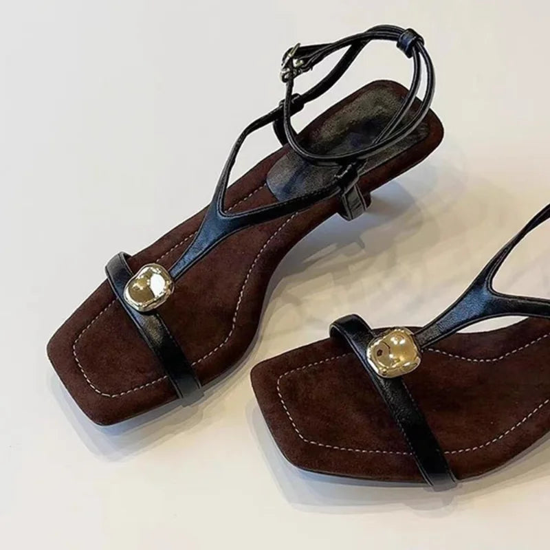 New Women High Heels Sandals Square Toe Heeled Shoes Summer Slippers 2025 Designer Party Sexy Dress Shoes Woman Pumps Zapatillas