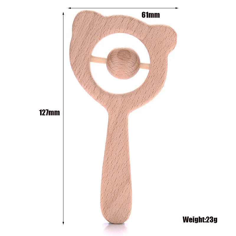 1Pcs Baby Wood Teether Rabbit Owl Beech Wooden Ring Teether Nursing Pendant Baby Animals Rattles Chew Toys Accessories