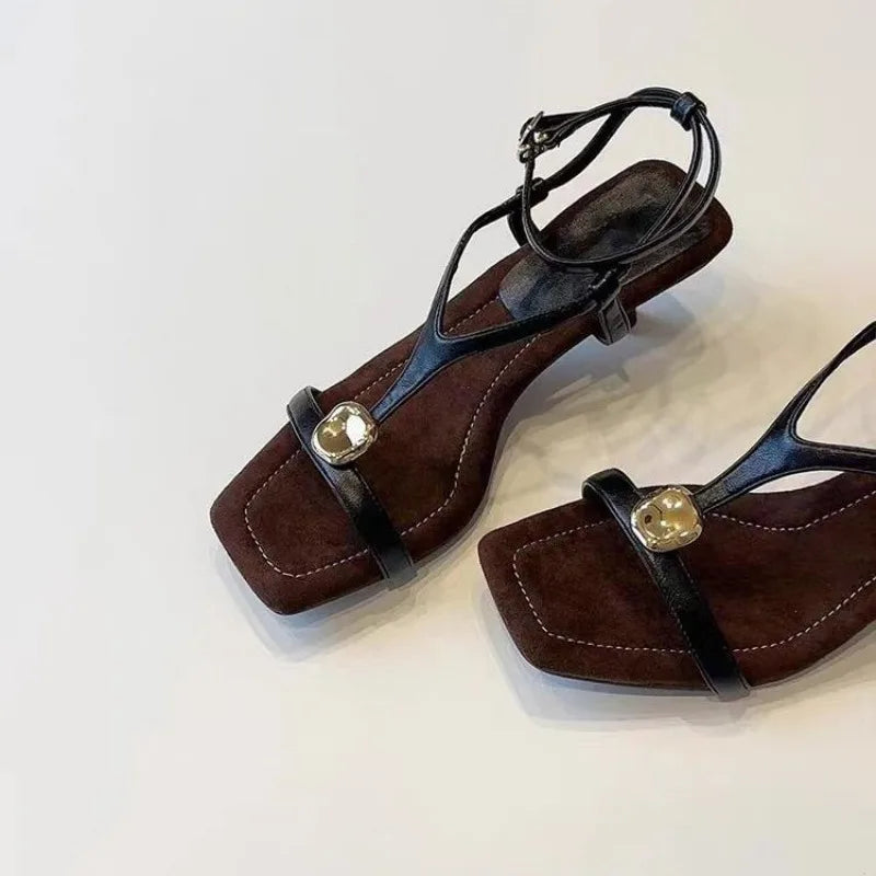 New Women High Heels Sandals Square Toe Heeled Shoes Summer Slippers 2025 Designer Party Sexy Dress Shoes Woman Pumps Zapatillas