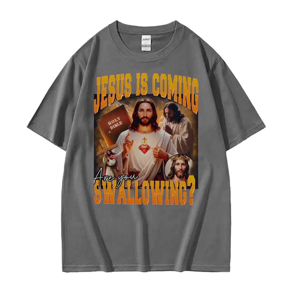 2026 New Funny Jesus Meme 100%cotton men's shirt Vintage O-Neck Short Sleeve Harajuku women's summer fashion oversized Tshirt