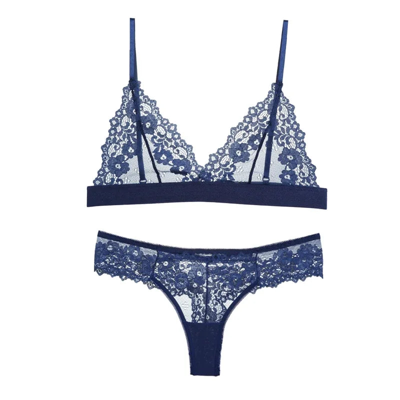 Sexy Lace Bra Sets Summer Women's Ultra-thin Lingerie Suit Brief Transparent No Wire Bra Breathable Intimate Underwear Exotic