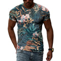Summer New Men's Floral Pattern 3D T-shirt Street Hip Hop Personality Print Tops Trendy Fashion Round Neck Short Sleeve Clothing