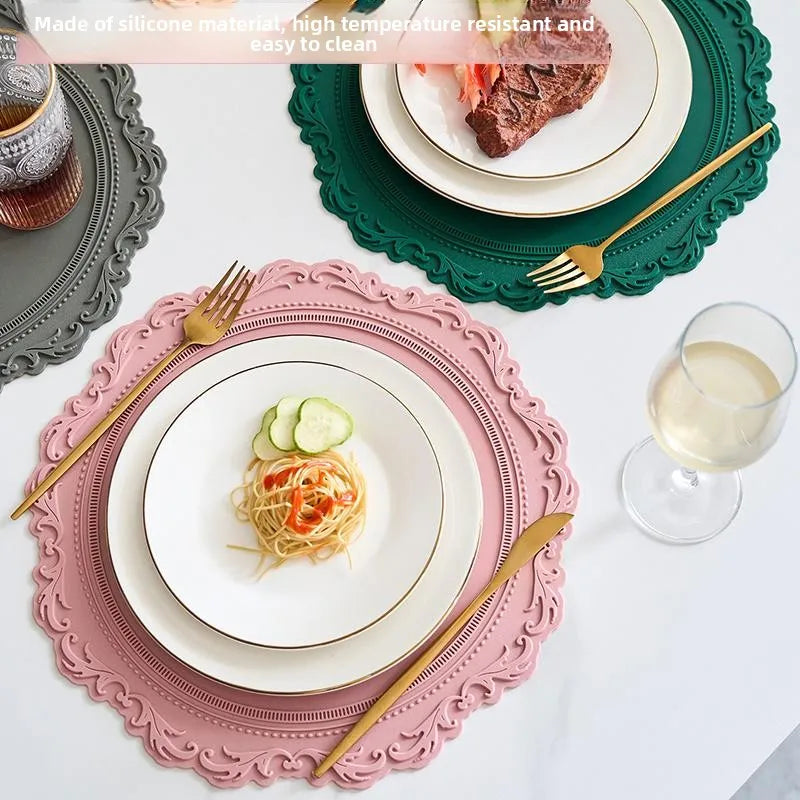 French Vintage Silicone Dining Mat round Bowl Plate Heat Resistant Mat Cup Anti-Scalding Pad Home Decoration Accories