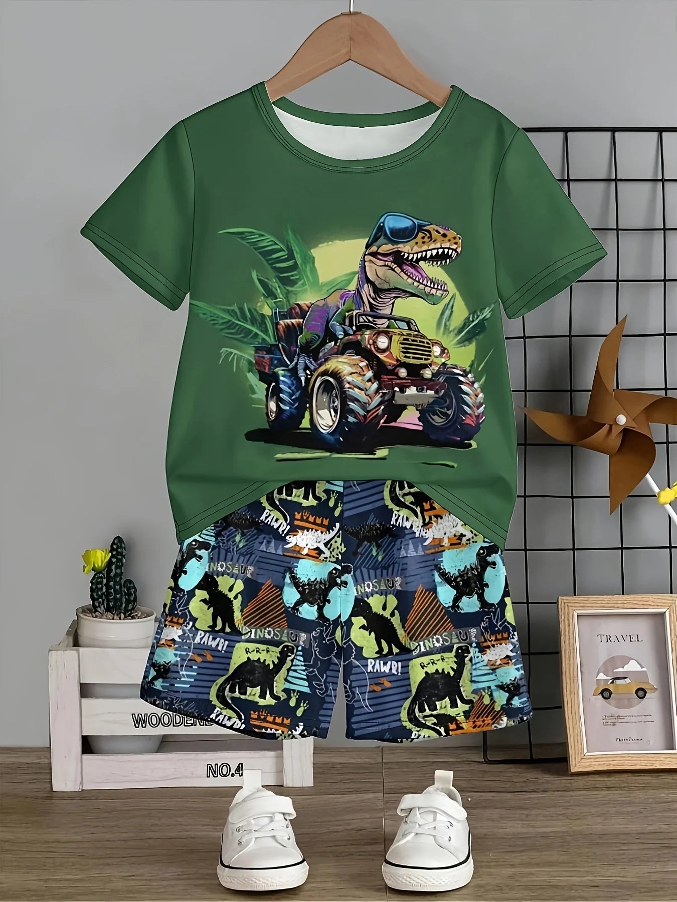 Children's Clothing Suit for Boy Short Sleeve Girl Shorts 3D Cartoon Dinosaurs Print Kids Summer Clothes Boy set Children's Set