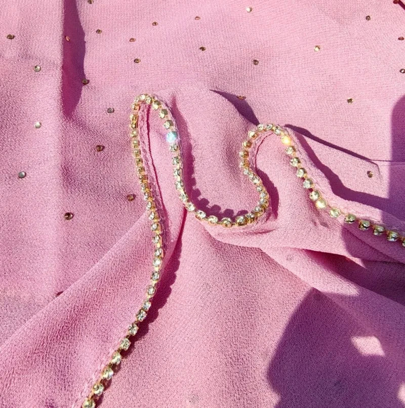 New Fashion Rhinestone Chain Hijab Long Chiffon Soft Scarves Shiny Stone Wraps Elegant Echarpe Foulard Muslim Women Scarf