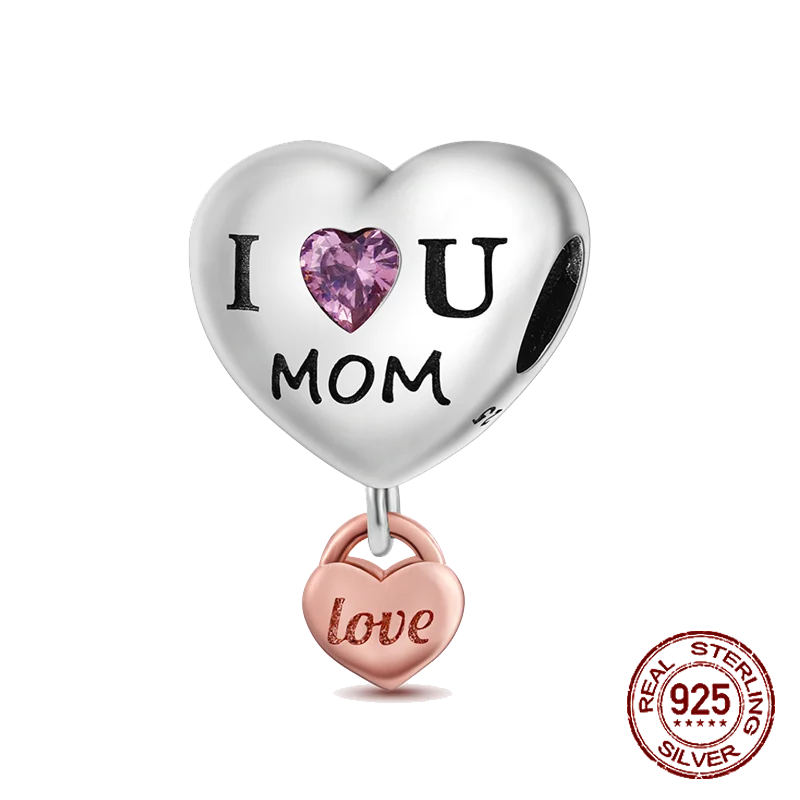 925 Sterling Silver Heart Shaped Warm Family MOM Charm Beads Fit 4MM hole diameter Bracelets Fine DIY Mother's Day Jewelry Gifts
