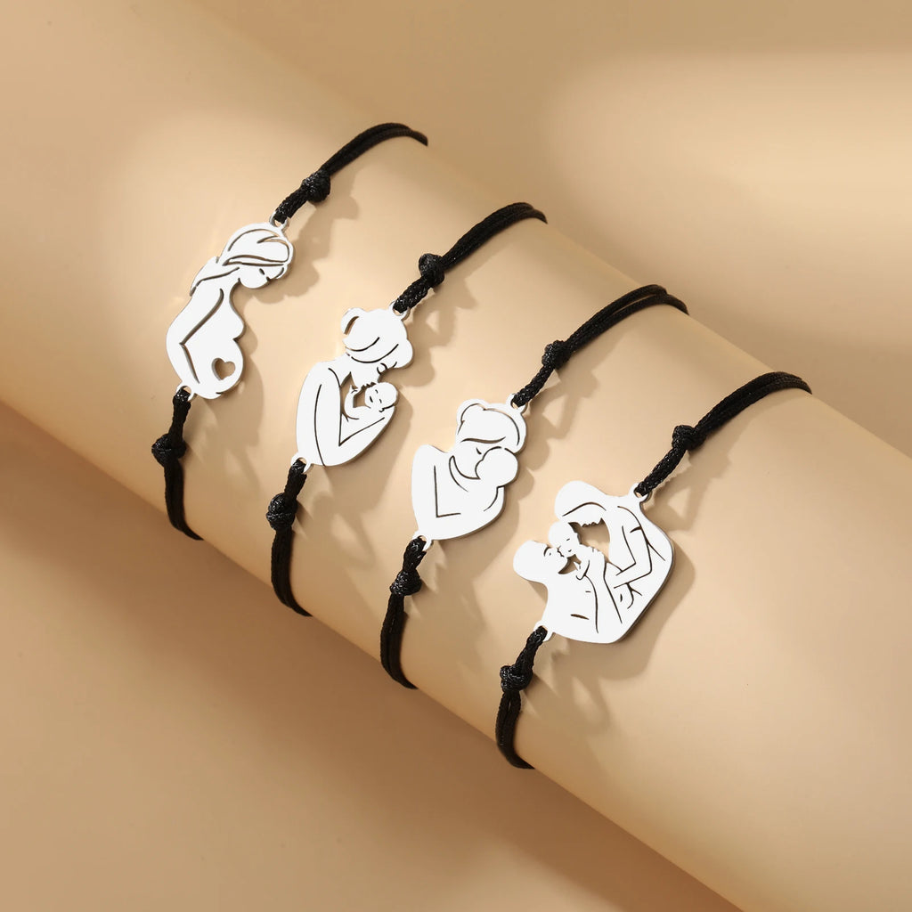 Skyrim Fashion Baby Mom Rope Bracelet Love Family Stainless Steel Charm Bracelets Pulsera Jewelry for Women Mother's Day Gift
