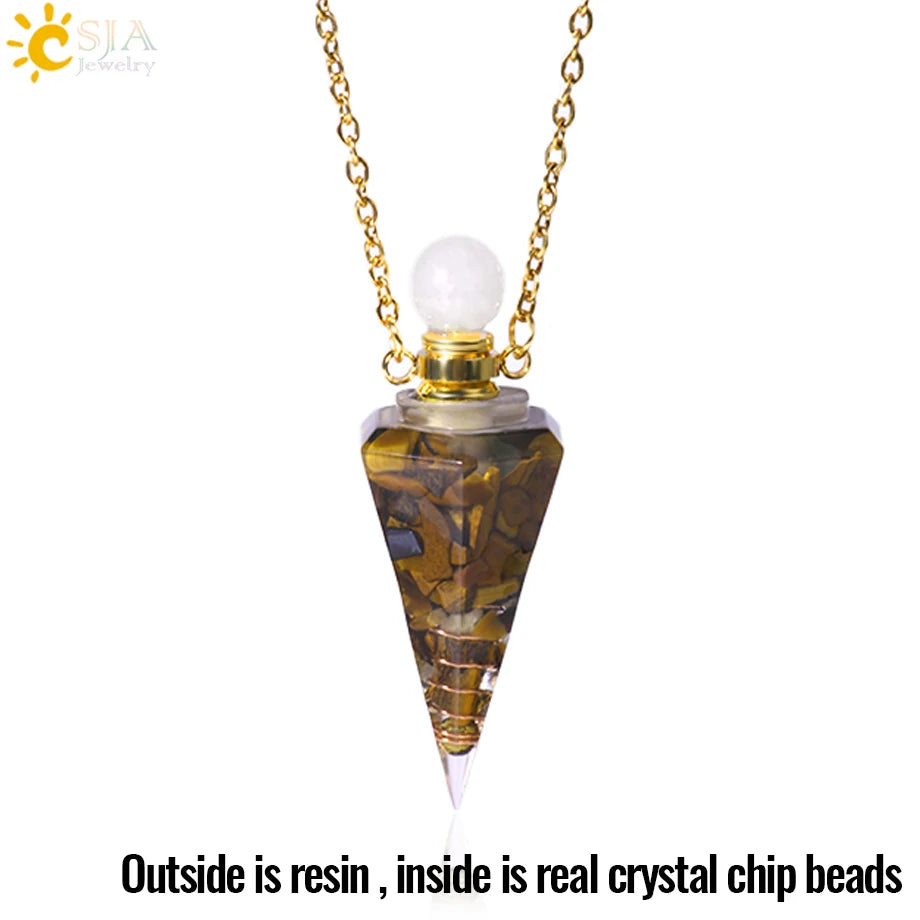 Resin Natural Stone Quartz Aromatherapy Pendant Necklace Gold Color Essential Oil Diffuser Perfume Bottle Crystal Necklaces H205