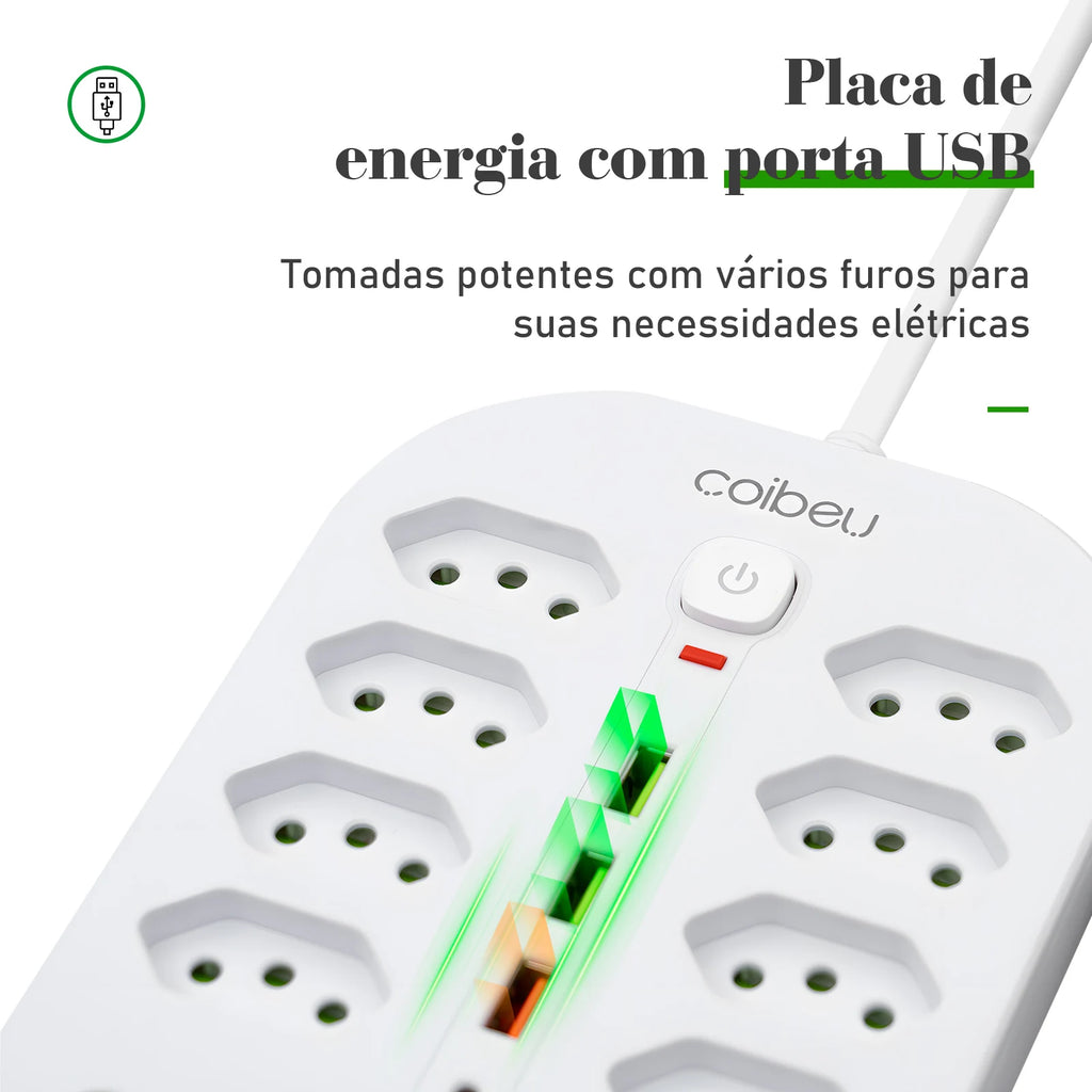 Line Filter, Electric Extension, Socket Extension, Socket Adapter, From Brazil, Coibeu, 10A, 110-220V, Usb Socket