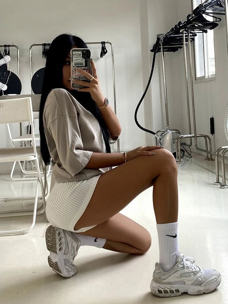 American Style Shorts Women High Waist Sheath Stretch Solid Knitting Hot Trousers Sexy Spice Girls Summer Simple Sporty Casual