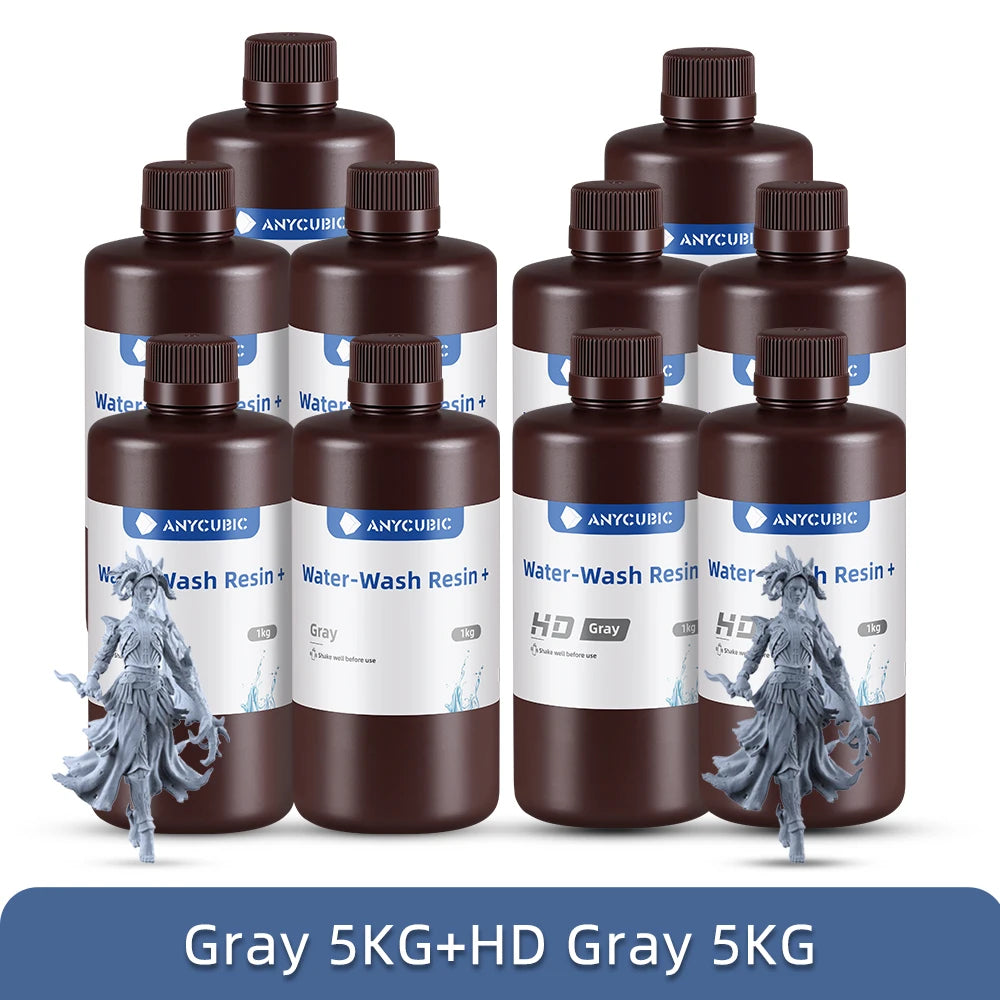 ANYCUBIC 10KG Water-Wash Resin For LCD 3D Printer High Precision Low Odor Low Viscosity 3D Printing Standard Photopolymer