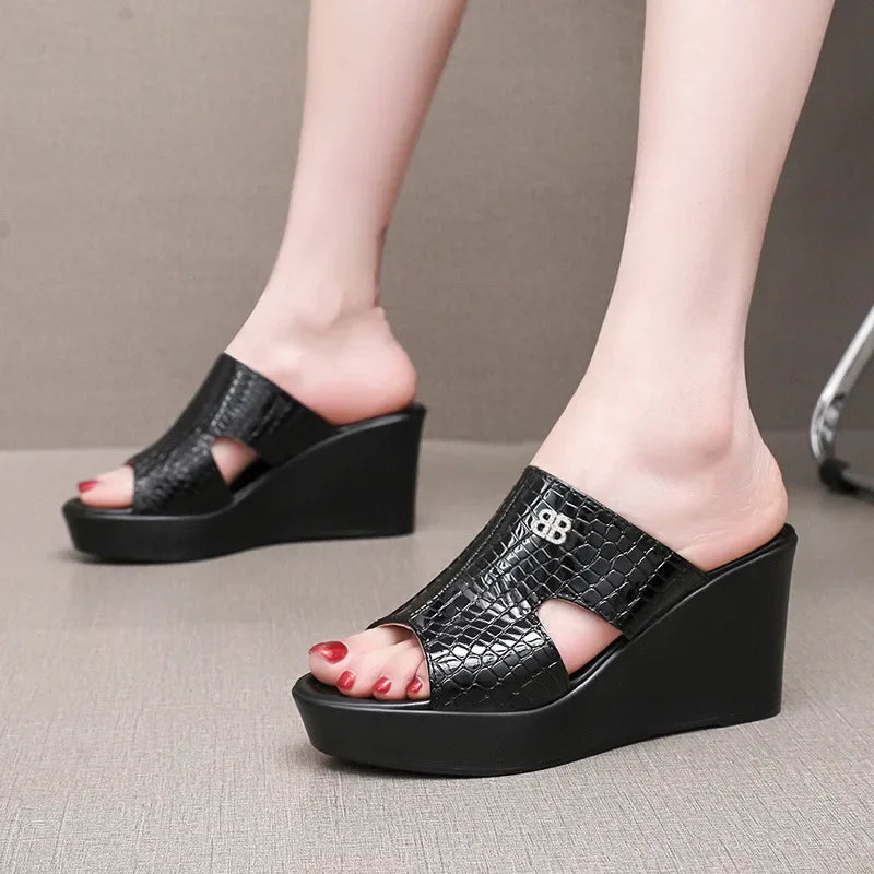 2025 33-43 Summer Wedges Heeled Slippers Ladies Shoes for Women Sandals Peep Toe Outside Women's Slipper Female Platform Sandal