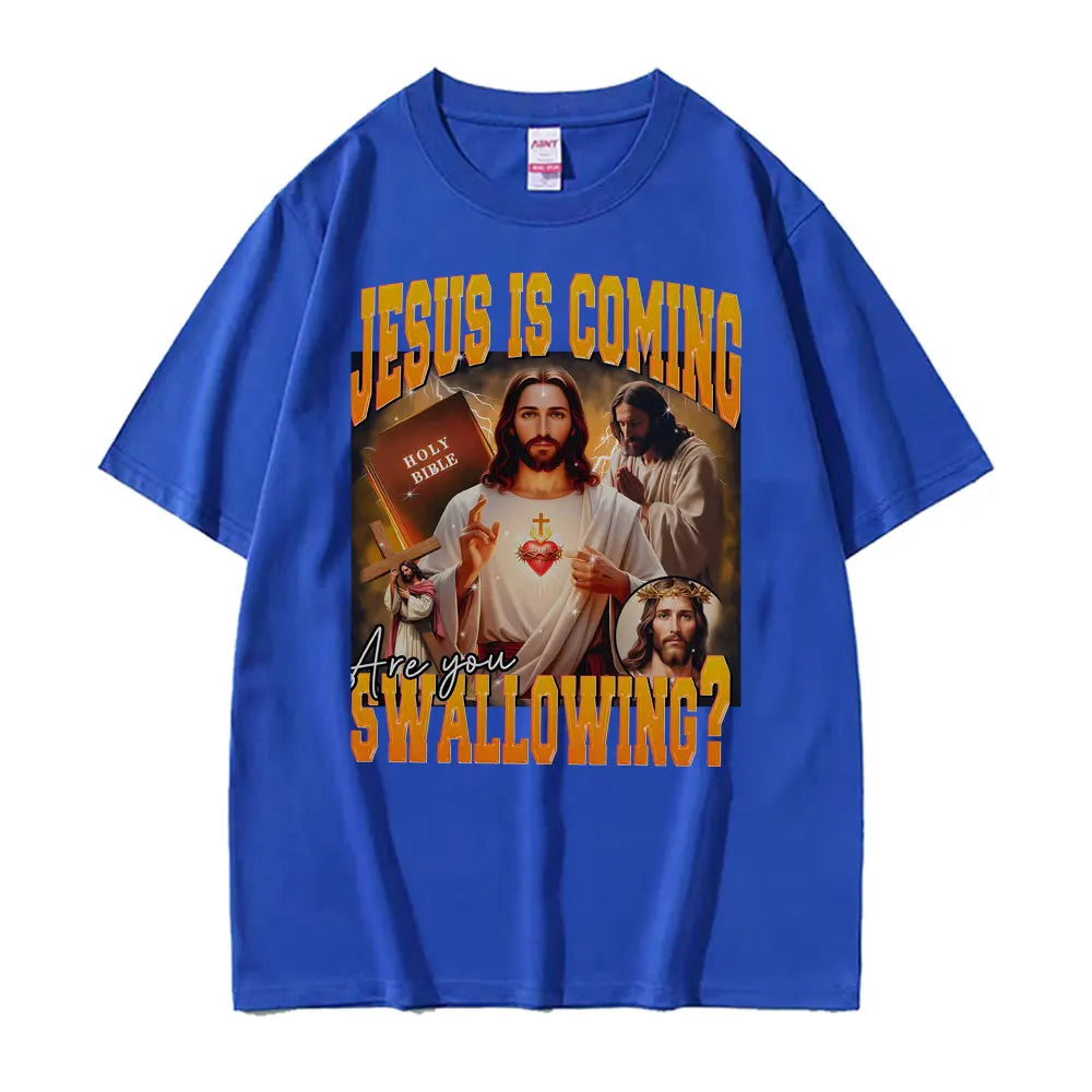 2026 New Funny Jesus Meme 100%cotton men's shirt Vintage O-Neck Short Sleeve Harajuku women's summer fashion oversized Tshirt