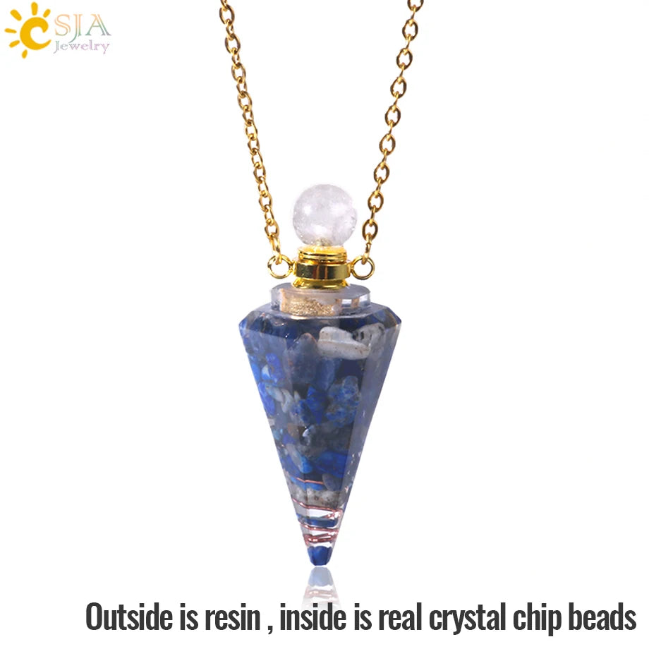 Resin Natural Stone Quartz Aromatherapy Pendant Necklace Gold Color Essential Oil Diffuser Perfume Bottle Crystal Necklaces H205