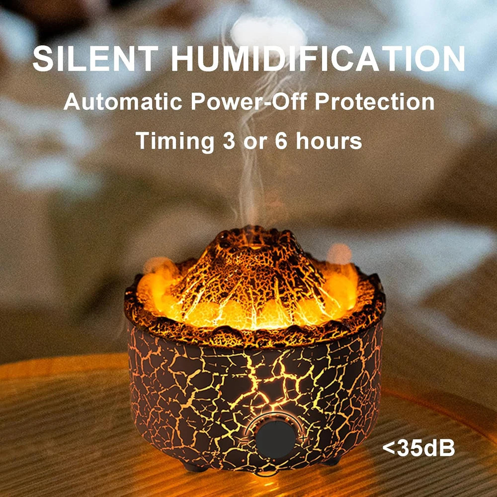 Air Humidifier Aromatherapy Essential Oil Diffuser Cool Mist Diffuser, Flame & Volcano 2 Mist Mode, for Bedroom,Office,Yoga,Gift
