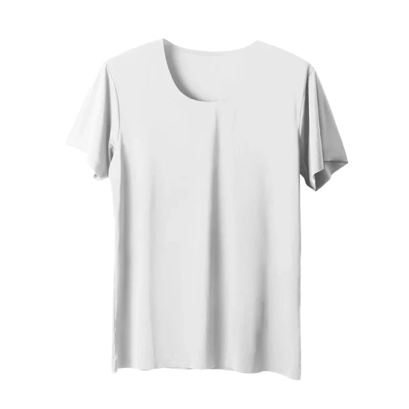 2PC Summer Ice Silk seamless men's short-sleeved white T-shirt with round neck, half-sleeved top, thin base layer, slim underwea