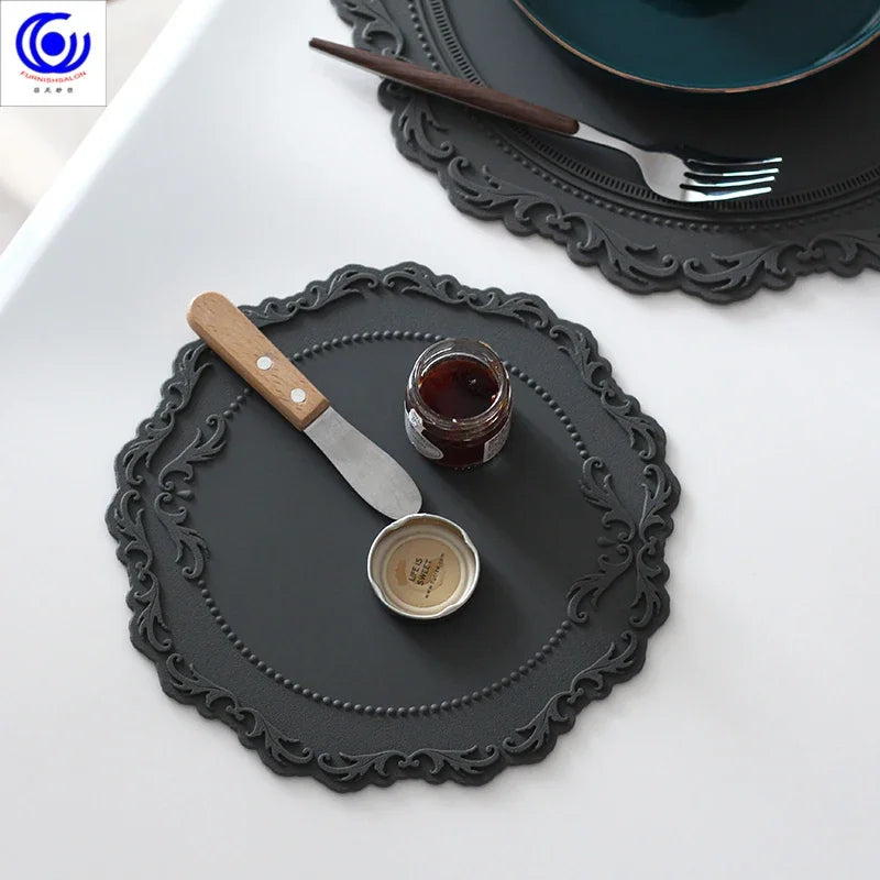 ins retro baroque relief banquet silicone lace placemat thermal insulation anti-scalding plate bowl vase mat