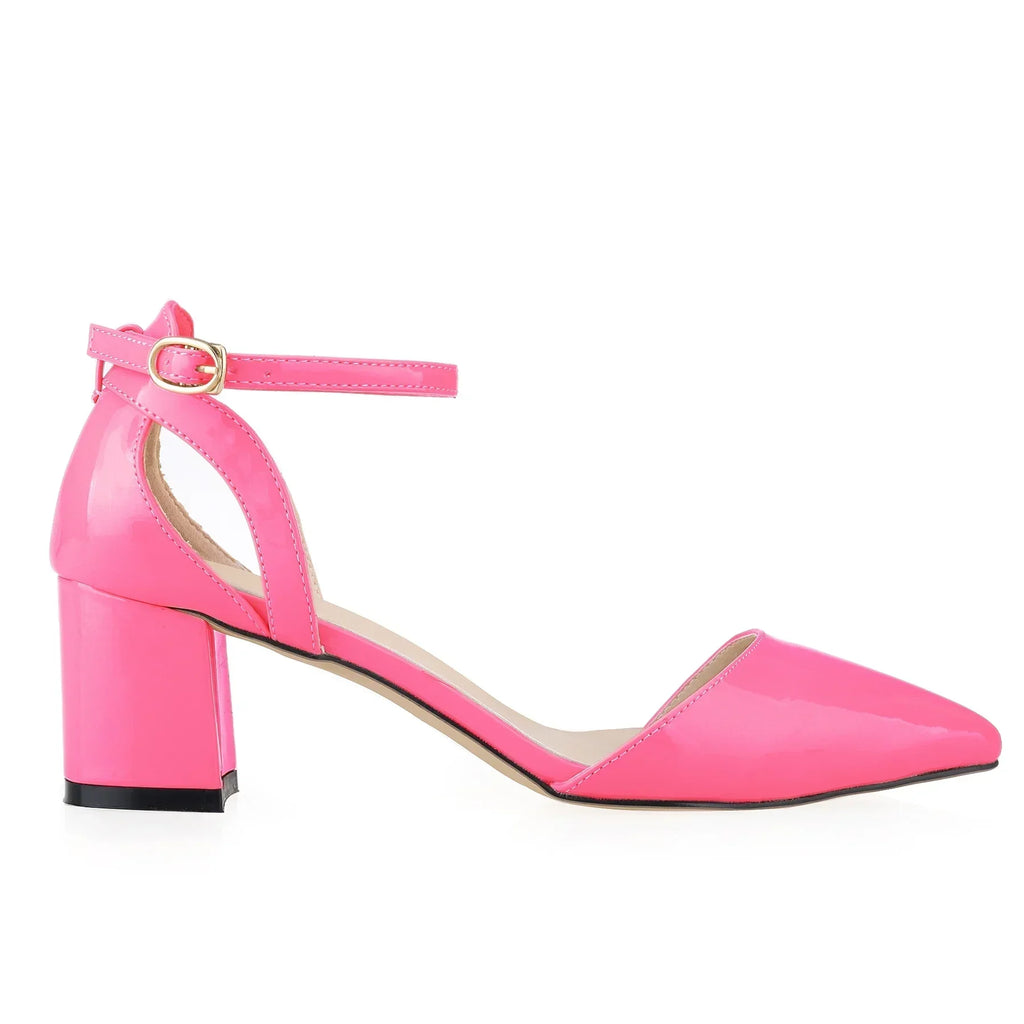 2026 Summer Women Sandals Sexy 5cm Single Work OL Thick High Heels Matte Pointed Toe Pumps Shollow Mouth Party Red Wedding Shoes
