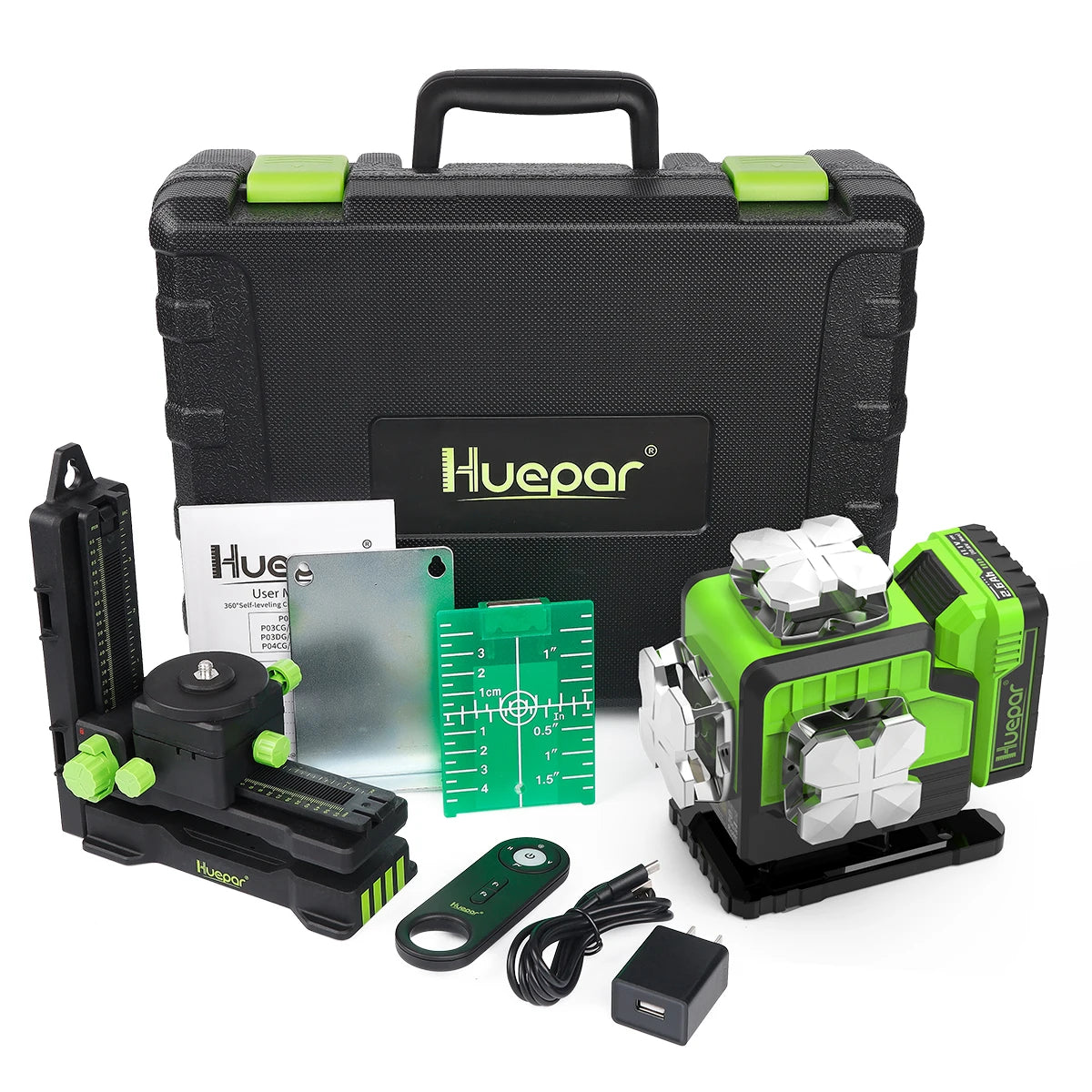 Huepar 16 Lines 4D Laser Level P04CG 360 Horizontal And Vertical Self-Leveling Bluetooth Remote Control With Li-ion Battery