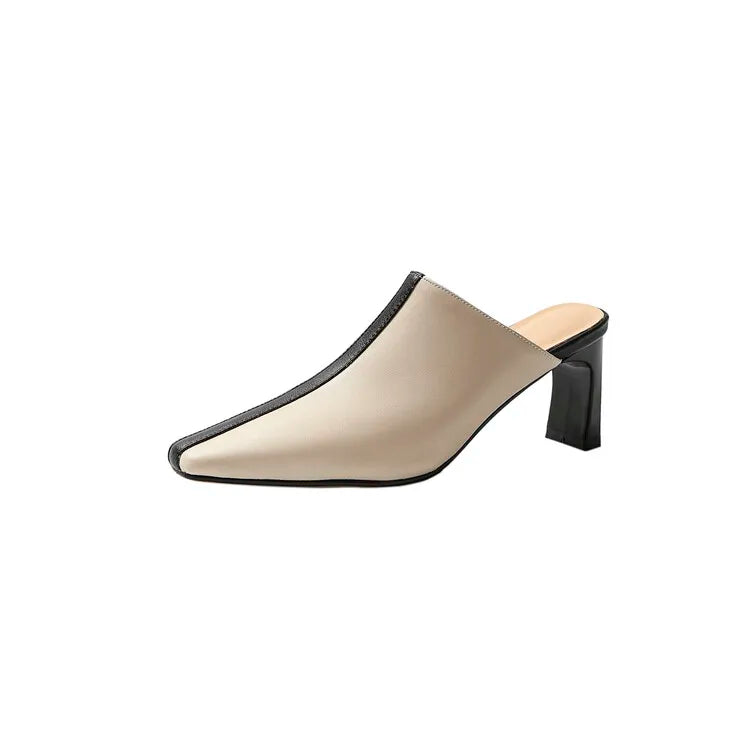 NEW Summer Women Mules Split Leather Shoes for Women Cover Toe High Heel Women Slippers Square Toe Slingback Designer Sandals