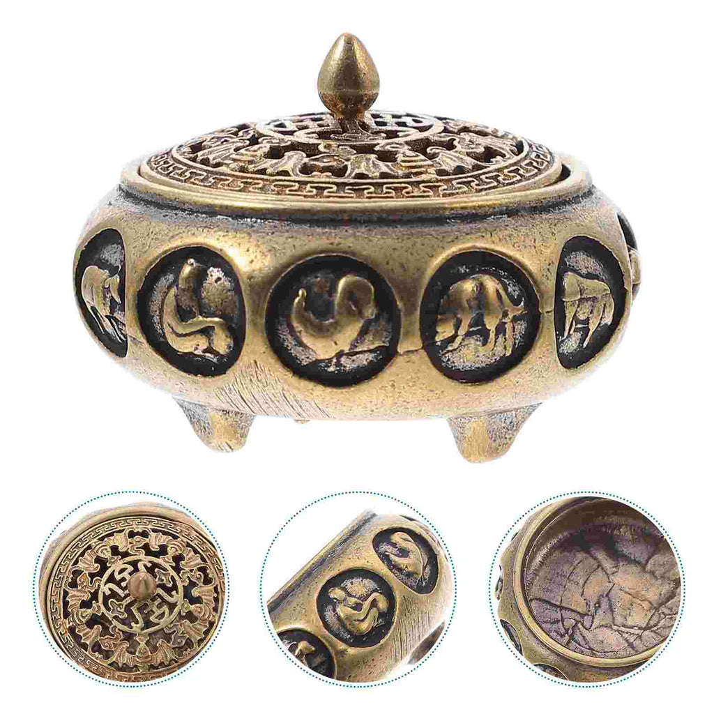 Brass Chinese Zodiac Aromatherapy Incense Furnace Metal Censer Bowl Home Decor Bedroom Study Yoga Room Accessory