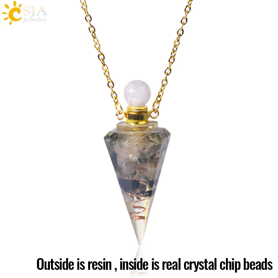 Resin Natural Stone Quartz Aromatherapy Pendant Necklace Gold Color Essential Oil Diffuser Perfume Bottle Crystal Necklaces H205