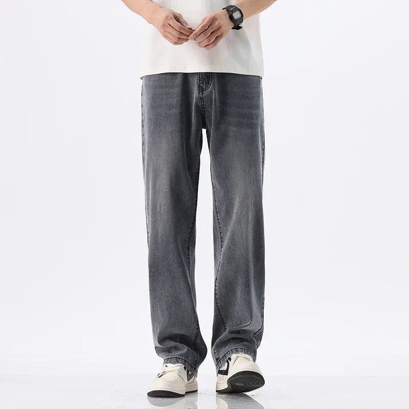 Lyocell Thin Men's Vintage Jeans Casual Loose Denim Pants Korean Fashion Comfortable Straight Summer Male Trousers