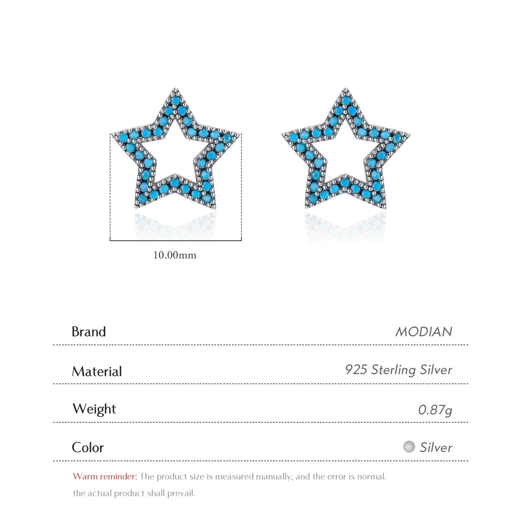 MODIAN New 925 Sterling Silver Vintage Stars Turquoise Ear Studs Fashion Hollow Out Charm Female Stud Earrings For Women Jewelry