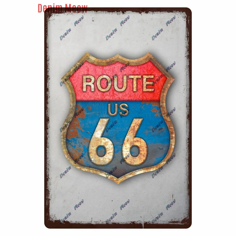Mother Road Vintage Metal Sign Plate, New Style, Route 66, Old Route 66, Neon Light Effect, Mancave home Decor, WY14