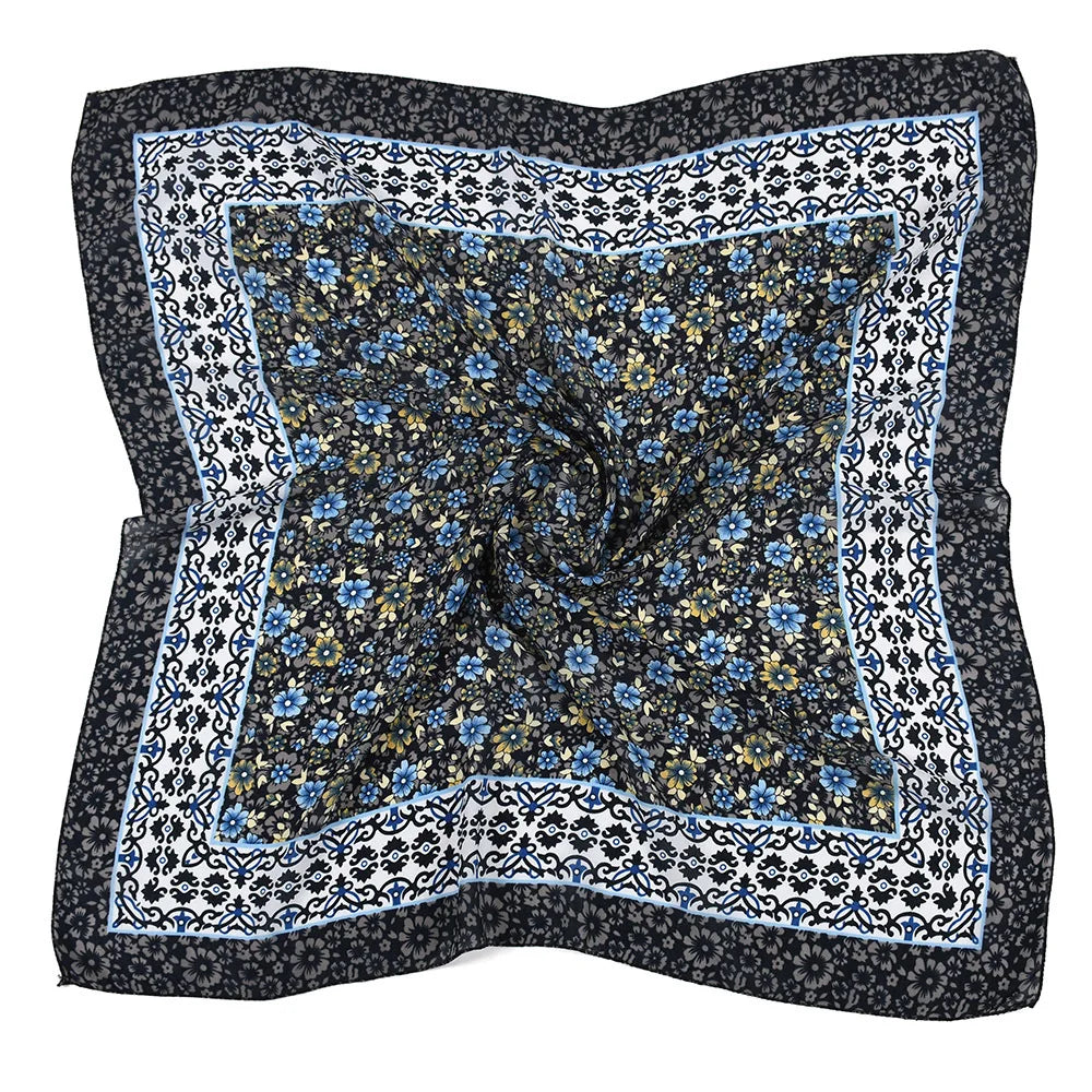 85*85cm Pastoral Style Women Headband Scarf Luxury Floral Print Square Bandana Lady Handkerchief Ethnic Shawl Head Scarves