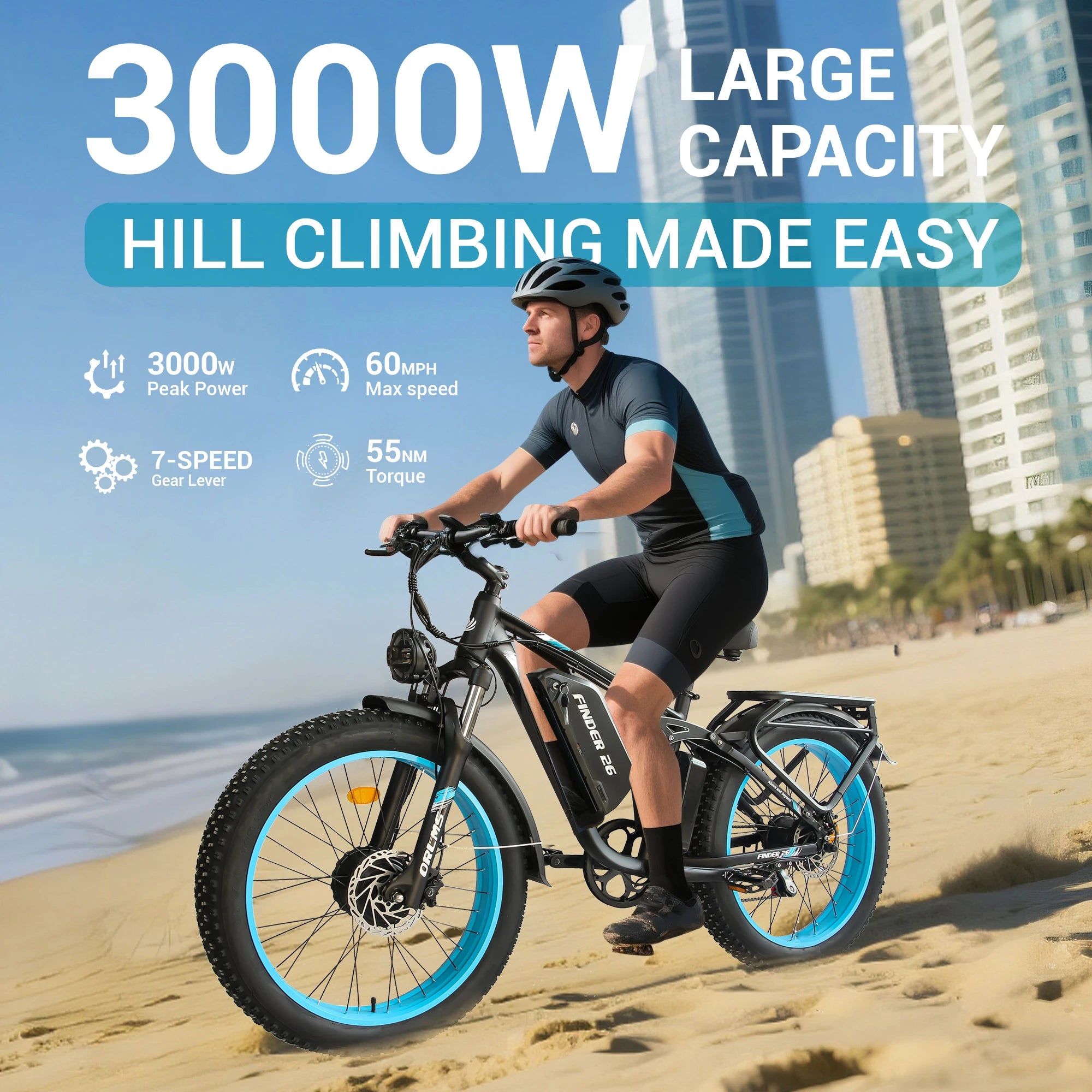 ORLMS V3 Electric Bike 2000W Dual Motor 52V25AH Lithium Battery Adult City Electric Bicycle 26*4.0 Inch Fat Tire Mountain E-bike