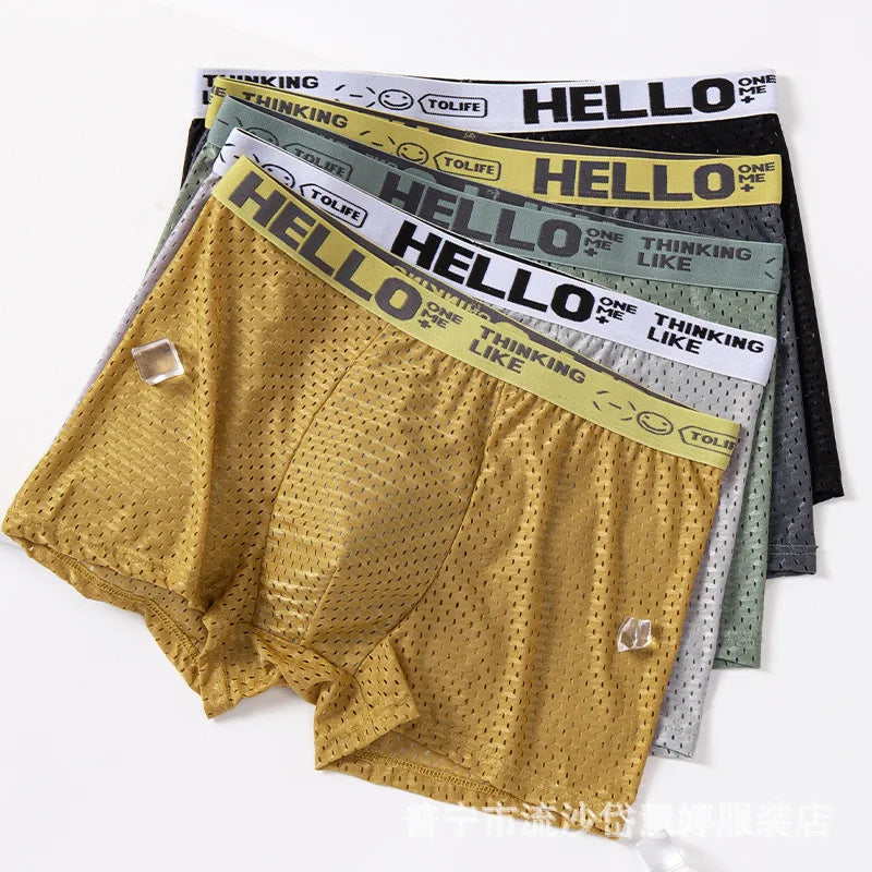 Ice Silk Mesh Underwear Men Boxers Comfortable Anti-bacterial Hollowed Out Breathable Men Summer Light Thin Section Boxer Shorts