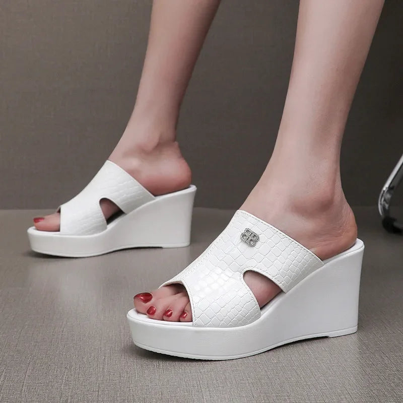 2025 33-43 Summer Wedges Heeled Slippers Ladies Shoes for Women Sandals Peep Toe Outside Women's Slipper Female Platform Sandal