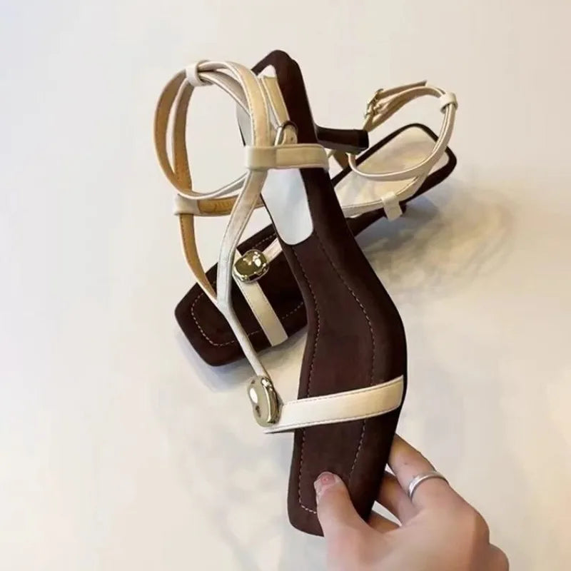 New Women High Heels Sandals Square Toe Heeled Shoes Summer Slippers 2025 Designer Party Sexy Dress Shoes Woman Pumps Zapatillas