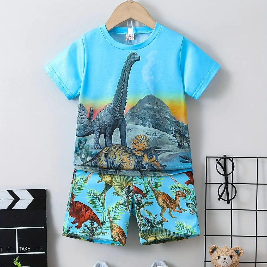 Children's Clothing Suit for Boy Short Sleeve Girl Shorts 3D Cartoon Dinosaurs Print Kids Summer Clothes Boy set Children's Set