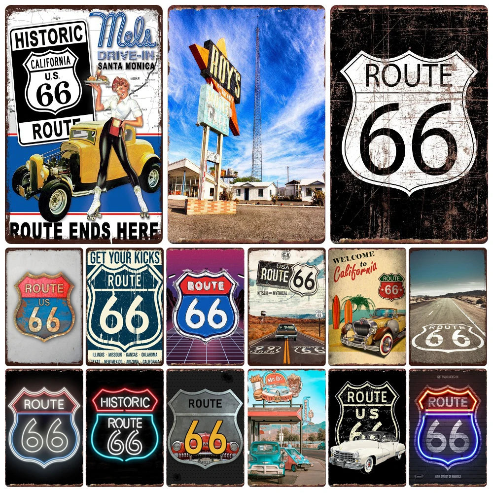 Mother Road Vintage Metal Sign Plate, New Style, Route 66, Old Route 66, Neon Light Effect, Mancave home Decor, WY14