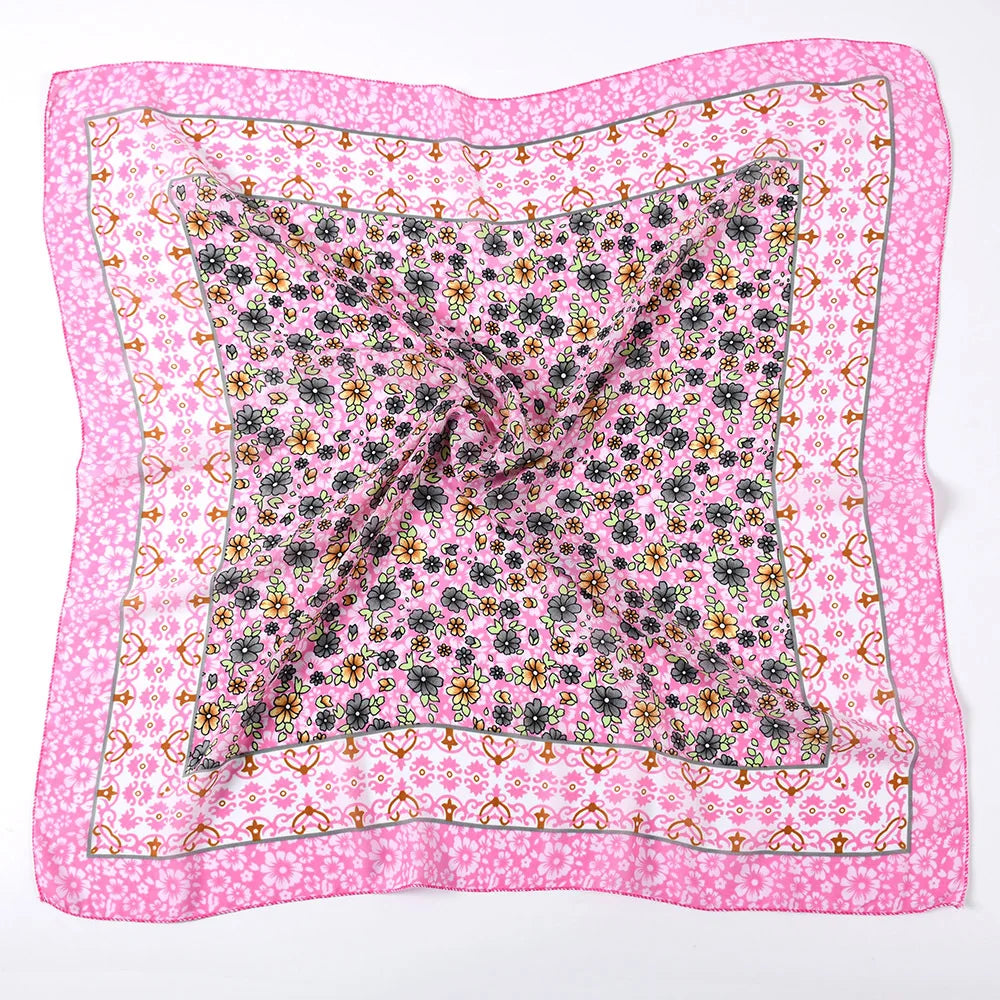 85*85cm Pastoral Style Women Headband Scarf Luxury Floral Print Square Bandana Lady Handkerchief Ethnic Shawl Head Scarves