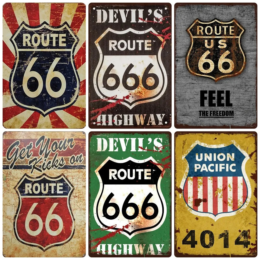 Mother Road Vintage Metal Sign Plate, New Style, Route 66, Old Route 66, Neon Light Effect, Mancave home Decor, WY14