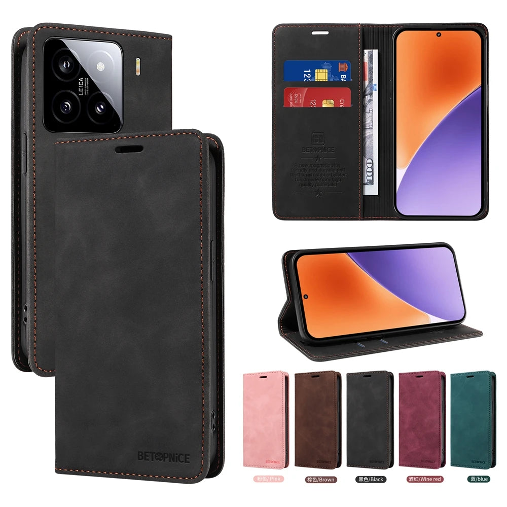 RFID Blocking Magnetic Wallet Case for Xiaomi 15T 15 14T 14 13T 11T 11X 10X Pro Ultra Book Leather Flip Cover Business