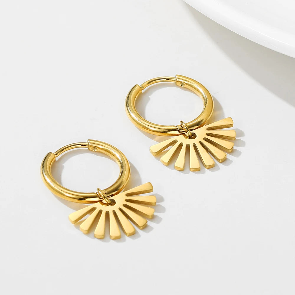 YACHAN Trendy Gold Plated Stainless Steel Earrings For Women Geometric Pendants Hoop Earrings Waterproof Jewelry