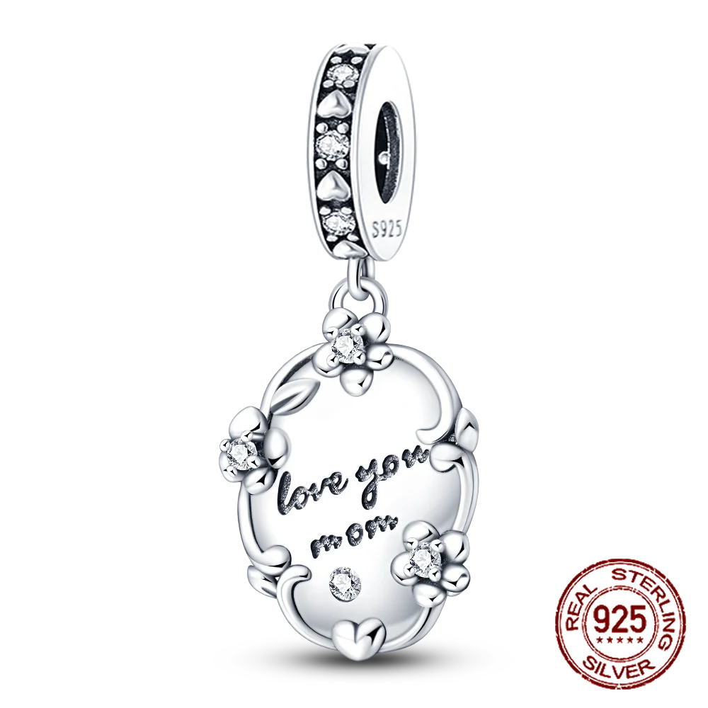 925 Sterling Silver Heart Shaped Warm Family MOM Charm Beads Fit 4MM hole diameter Bracelets Fine DIY Mother's Day Jewelry Gifts
